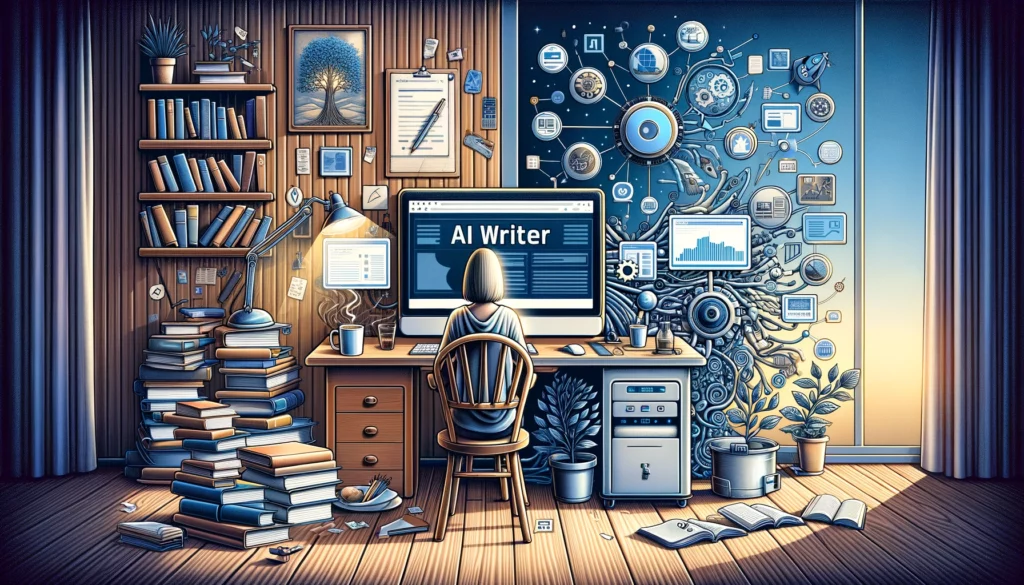 Image that contrasts AI Writer and Autoblogging.AI, focusing on their approaches to AI-powered content creation