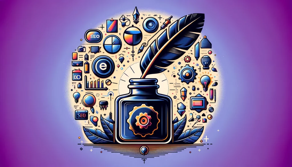Image to visually contrast INK, a comprehensive SEO and content optimization platform, depicted by a classic ink bottle with a quill