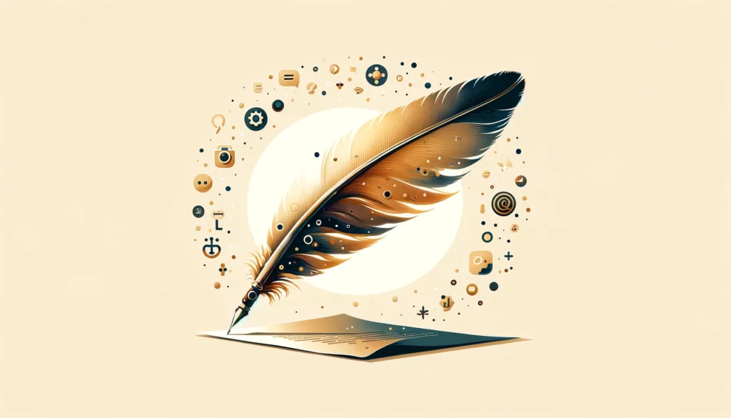 Image to visually contrast QuillBot, a tool designed for paraphrasing and enhancing writing, represented by a feather
